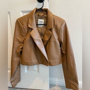 Vegan Leather Boxy Cropped Blazer Jacket